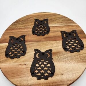 VTG Cast Iron Owl Trivet Set of 5 Rustic Kitchen‎ Wall Decor MCM Witchy Cottage
